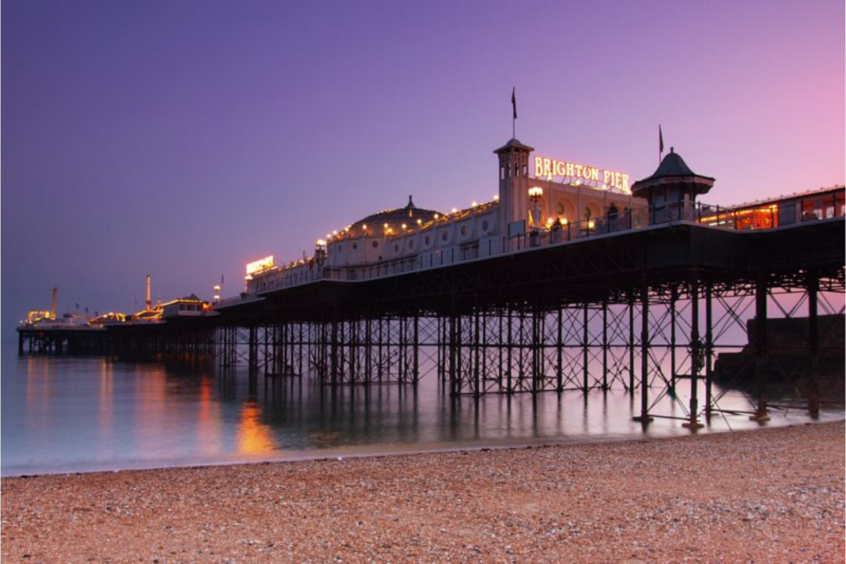 View of Brighton pier from the beach